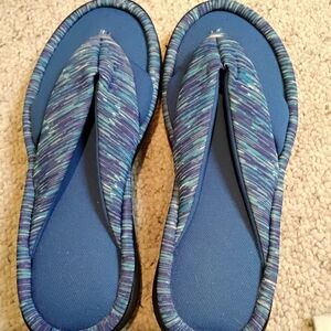 isotoner Blue Textured Slippers Grip Slip-On Sole